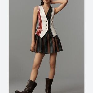 MAEVE Anthropologie Mixed-Print Vest Twofer Mini Dress in Multi Stripe XS